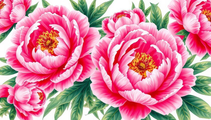 Wall Mural - A beautiful pink flower with green leaves