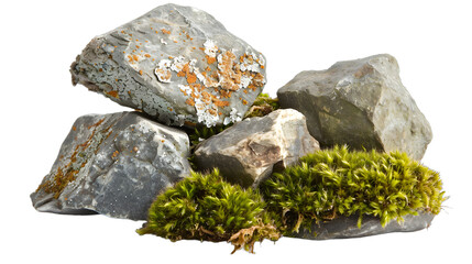 Sticker - [Transparent Background PNG]Close Up Of Grey Rocks With Green Moss