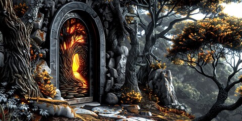 Wall Mural - fire in the fireplace