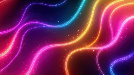 Wall Mural - A gradient backdrop with swirling neon lights in pride flag colors, forming dynamic shapes that radiate positivity and pride.