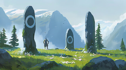 runestones on a chilly hill