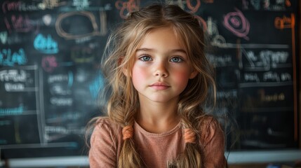 Portrait of a Young Girl in Front of a Chalkboard