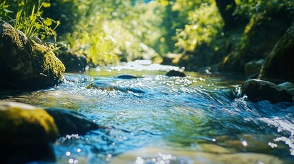 Wall Mural - Serene Stream Flowing Through Lush Greenery