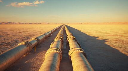 Natural gas pipelines in a barren landscape with space on the top for a message