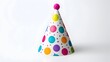 © pkproject - Colorful Polka Dot Cone-Shaped Party Hat Isolated on Clean White Background
