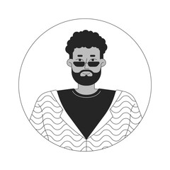 Wall Mural - Stylish black man with beard and sunglasses black and white 2D vector avatar illustration. African american guy outline cartoon character face isolated. Casual flat user profile image portrait