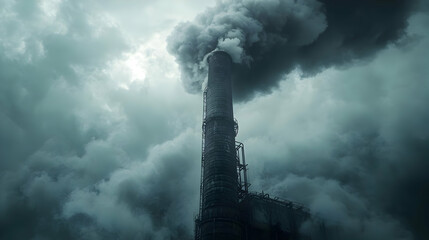 Industrial Smoke Stack Releases Pollution into the Air, Creating a Dark and Ominous Atmosphere