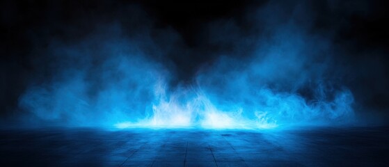 Poster - A surreal blue mist swirling on a dark floor, creating a mystical atmosphere in this digital art.