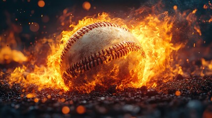 Wall Mural - A baseball engulfed in flames, symbolizing passion and intensity.