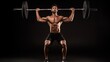 © ittipol - a young man bodybuilder lifting heavy weights, front view, isolated against a black background, generative ai