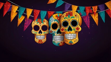 Wall Mural - Creative theme of Hispanic Heritage Month flag decoration design style dia de los muerto