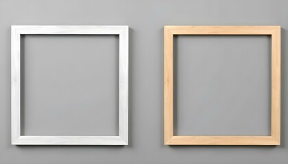 Wall Mural - Two wooden frames on a gray background with room for copy space advertising