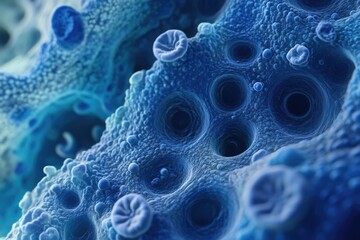 Wall Mural - A detailed 3D rendering of blue cells, showcasing intricate structures, commonly used in microbiology and biomedical research