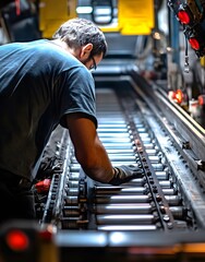 Wall Mural - Industrial Worker Examining Conveyor Belt System