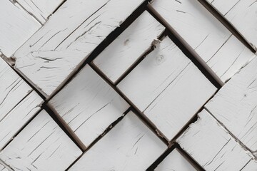 Poster - Whitewashed wooden plank wall with geometric pattern