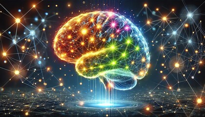 Wall Mural - A human brain with glowing neural connections