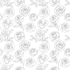 seamless pattern with hand drawn roses continuous line. floral background.