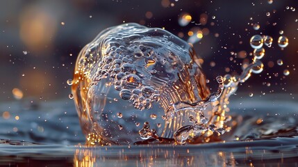Wall Mural - a water droplet splashes and forms a bubble.