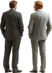 full body back view of two businessman transparent background, ai technology