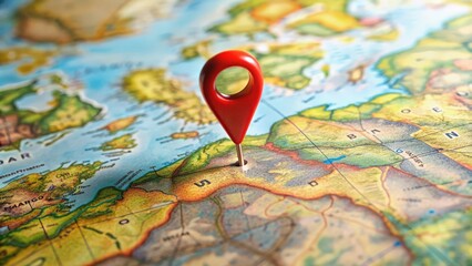 Map with pin marking a location for adventure and discovery, Adventure, discovery, navigation, communication, logistics, geography