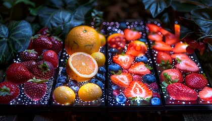 Sticker - a group of fruit in a box. 