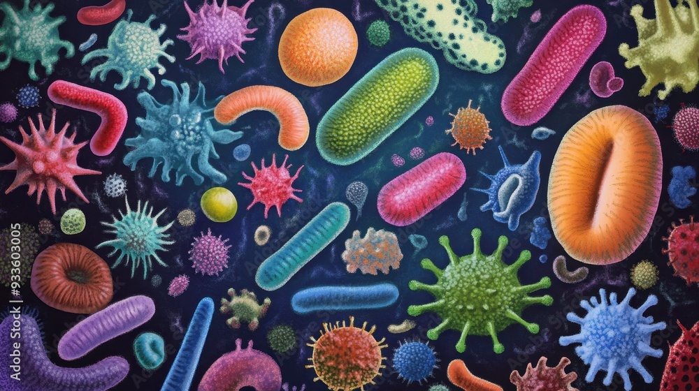 Microscopic bacteria probiotics in various shapes in human intestine ...