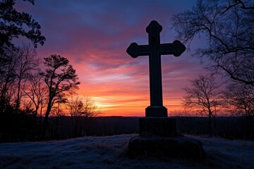 Cross silhouette at sunrise  with generative ai