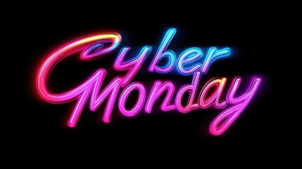 Wall Mural - A neon sign that says cyber monday in a dark background, AI