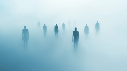 Shadowy figures, ethereal fog, mysterious and unsettling, 3D illustration