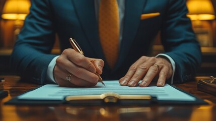 Close-up of a Man's Hand Signing a Document