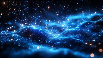 Wall Mural - abstract blue glowing particles
