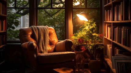 Sticker - a chair in front of a window. 