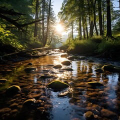 Sticker - a river with rocks in the water. 