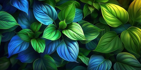 Sticker - blue and green leaves