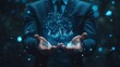 © Najikung - A businessman holding a glowing cityscape representation, symbolizing innovation and future possibilities with a magical touch.