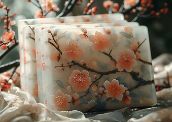 Canvas Print - a stack of rectangular objects with flowers on them. 