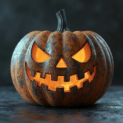 Poster - 3D illustration of creepy Halloween pumpkin head lit with candles