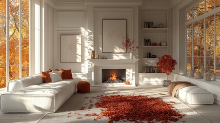 Wall Mural - 3D Rendering Magic: Step inside this spooky d cor with a white interior built for Halloween!