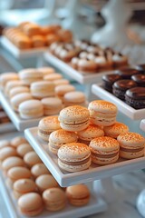 Wall Mural - Display of Colorful French Macarons at a Pastry Shop During Afternoon Hours