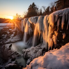 Canvas Print - a waterfall with icicles and snow. 