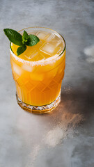 refreshing cocktail with ice cubes and mint leaves