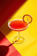 Wall Mural - Vibrant cocktail with citrus garnish on colorful background exuding elegance and summer vibes