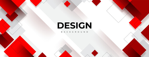 Wall Mural - red and white banner background with overlapping diagonal squares. corporate presentation design