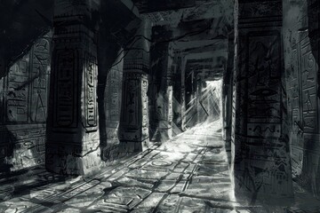 Wall Mural - A Light at the End of a Dark Ancient Corridor