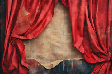 Wall Mural - Red theatre curtain ephemera border backgrounds painting texture.