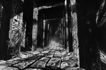 Wall Mural - A Dark and Mysterious Corridor with Ancient Hieroglyphs