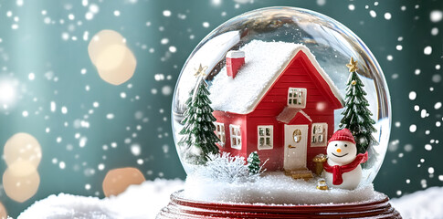 Snow Globe with Red House and Snowman