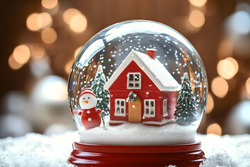 Snow Globe with Red House and Snowman