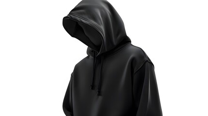 Blank black hoodie template. Hoodie sweatshirt long sleeve with clipping path, hoody for design mockup for print, isolated on white background. 