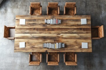 Canvas Print - Meeting corner interior with table and chairs and panoramic window at top